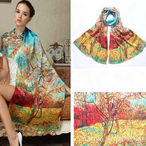 custom luxury printed flora pattern 100% long silk scarf for women